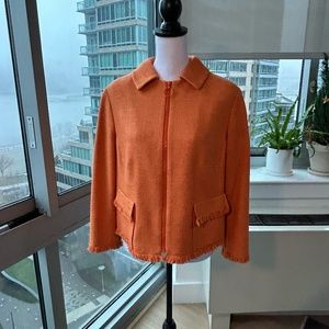 Akris Mulberry Silk Lux zip front jacket in vibrant orange,